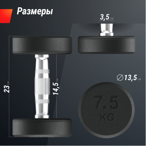 Гантель UNIX Fit PRO круглая обрезиненная 7,5 кг, 2 шт.