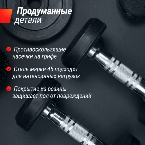 Гантель UNIX Fit PRO круглая обрезиненная 2,5 кг, 2 шт.