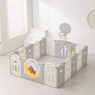 Манеж UNIX Kids Deluxe / Делюкс серый180 x 200 см, с баскетбольным кольцом и ковриком