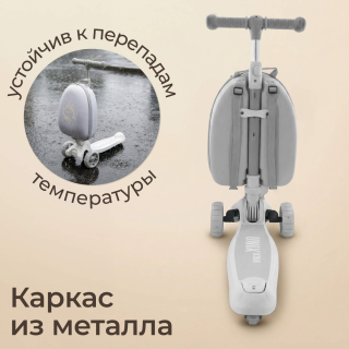 Самокат UNIX Kids Backpack Ocean / Океан с рюкзаком серый