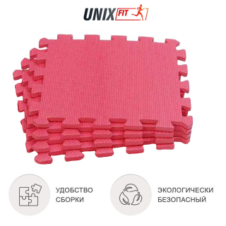 Коврик-пазл UNIX Fit влагостойкий для йоги и фитнеса, 30 х 30 х 1 см, красный, 4 шт.
